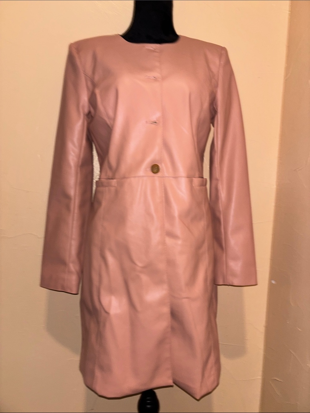 Calvin Klein Dusty Pink Faux Leather Long Coat